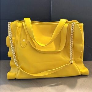 Gianni Bini Vibrant Yellow Tote with Gold Chain Accents